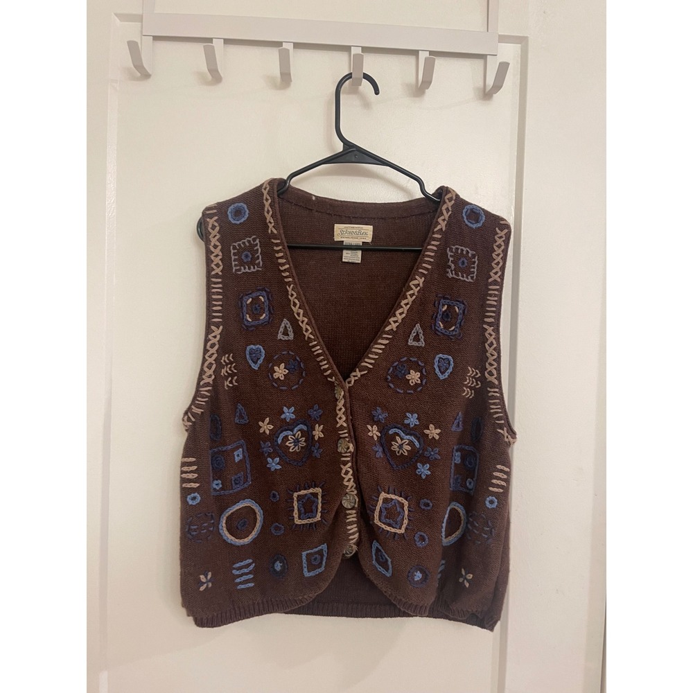 Vintage 90s Stitches Vest Grandpacore Granola Brown Boho Western